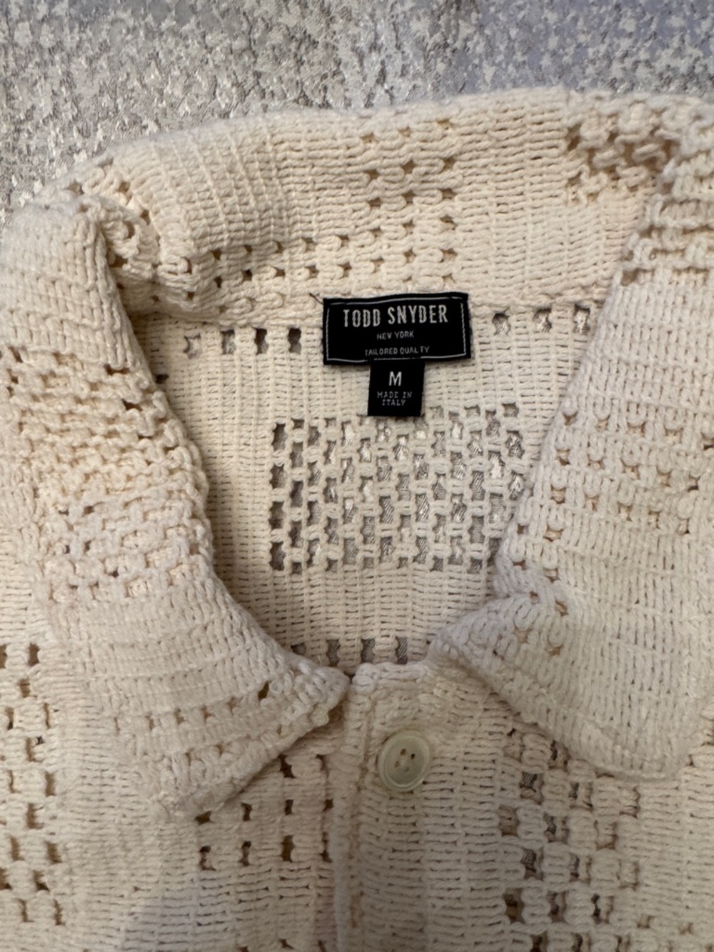 Todd Snyder  Open-Knit Long-Sleeve Cabana Shirt in Chalk. Made in Italy. Medium - Picture 2 of 7